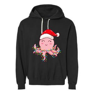 Christmas Lights Octopus Wearing Xmas Hat Cute Octopus Lover Garment-Dyed Fleece Hoodie