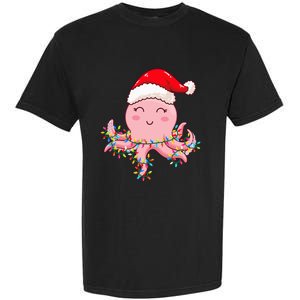 Christmas Lights Octopus Wearing Xmas Hat Cute Octopus Lover Garment-Dyed Heavyweight T-Shirt