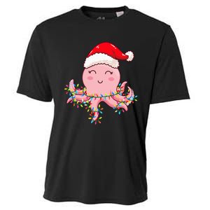 Christmas Lights Octopus Wearing Xmas Hat Cute Octopus Lover Cooling Performance Crew T-Shirt