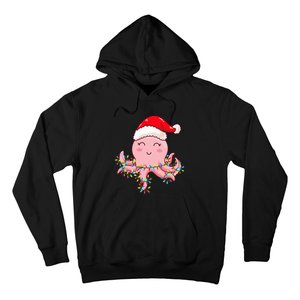 Christmas Lights Octopus Wearing Xmas Hat Cute Octopus Lover Hoodie