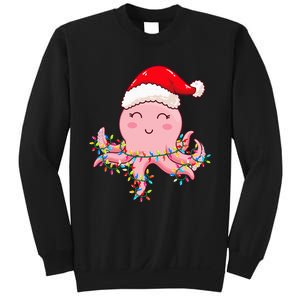 Christmas Lights Octopus Wearing Xmas Hat Cute Octopus Lover Sweatshirt