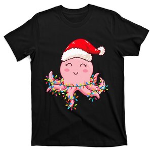 Christmas Lights Octopus Wearing Xmas Hat Cute Octopus Lover T-Shirt