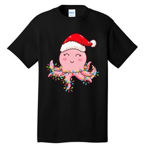 Christmas Lights Octopus Wearing Xmas Hat Cute Octopus Lover Tall T-Shirt