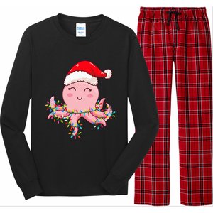 Christmas Lights Octopus Wearing Xmas Hat Cute Octopus Lover Long Sleeve Pajama Set