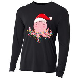 Christmas Lights Octopus Wearing Xmas Hat Cute Octopus Lover Cooling Performance Long Sleeve Crew