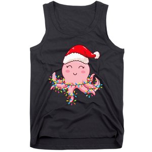 Christmas Lights Octopus Wearing Xmas Hat Cute Octopus Lover Tank Top