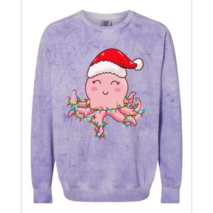 Christmas Lights Octopus Wearing Xmas Hat Cute Octopus Lover Colorblast Crewneck Sweatshirt