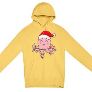 Christmas Lights Octopus Wearing Xmas Hat Cute Octopus Lover Premium Pullover Hoodie