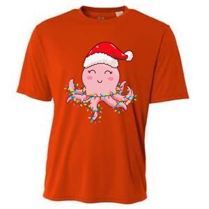 Christmas Lights Octopus Wearing Xmas Hat Cute Octopus Lover Cooling Performance Crew T-Shirt