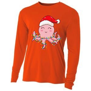 Christmas Lights Octopus Wearing Xmas Hat Cute Octopus Lover Cooling Performance Long Sleeve Crew