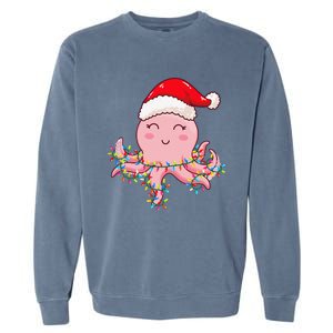 Christmas Lights Octopus Wearing Xmas Hat Cute Octopus Lover Garment-Dyed Sweatshirt