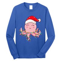 Christmas Lights Octopus Wearing Xmas Hat Cute Octopus Lover Long Sleeve Shirt