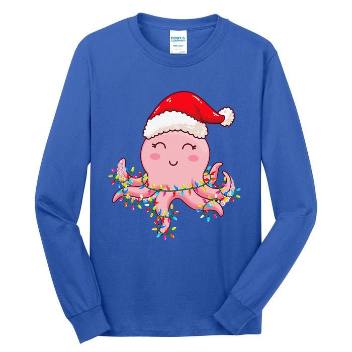 Christmas Lights Octopus Wearing Xmas Hat Cute Octopus Lover Tall Long Sleeve T-Shirt