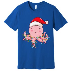 Christmas Lights Octopus Wearing Xmas Hat Cute Octopus Lover Premium T-Shirt