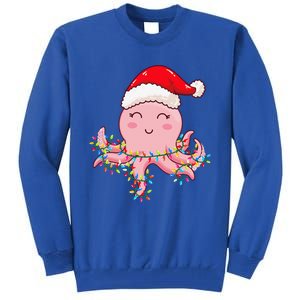 Christmas Lights Octopus Wearing Xmas Hat Cute Octopus Lover Tall Sweatshirt