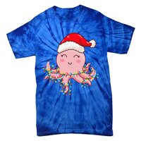 Christmas Lights Octopus Wearing Xmas Hat Cute Octopus Lover Tie-Dye T-Shirt