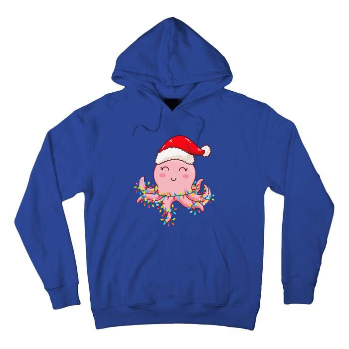 Christmas Lights Octopus Wearing Xmas Hat Cute Octopus Lover Tall Hoodie