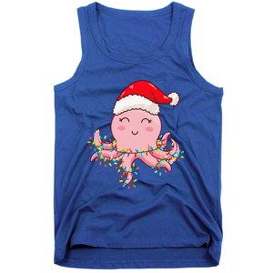 Christmas Lights Octopus Wearing Xmas Hat Cute Octopus Lover Tank Top