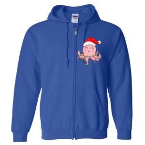 Christmas Lights Octopus Wearing Xmas Hat Cute Octopus Lover Full Zip Hoodie