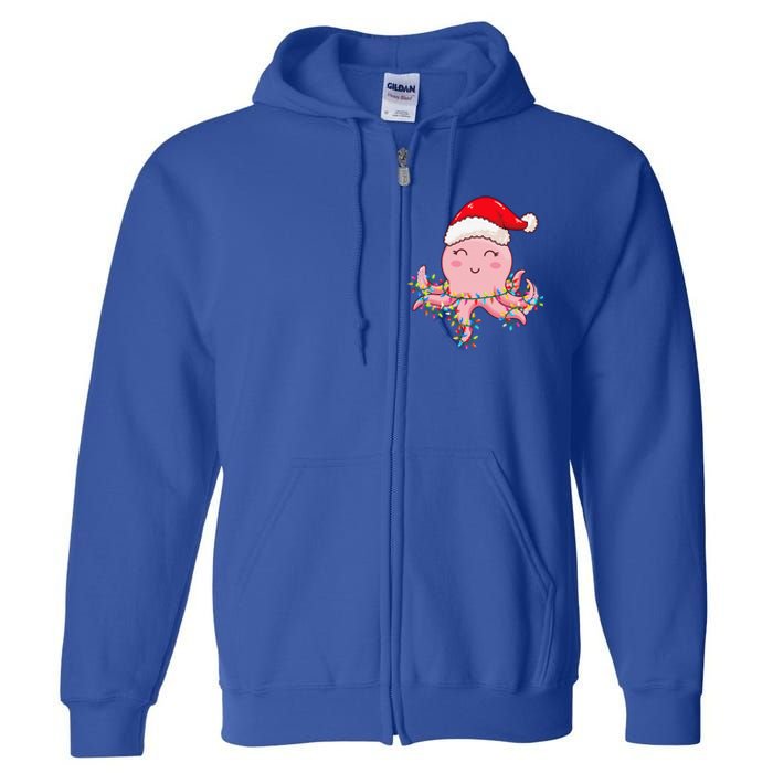 Christmas Lights Octopus Wearing Xmas Hat Cute Octopus Lover Full Zip Hoodie