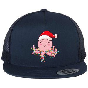 Christmas Lights Octopus Wearing Xmas Hat Cute Octopus Lover Flat Bill Trucker Hat