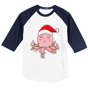 Christmas Lights Octopus Wearing Xmas Hat Cute Octopus Lover Baseball Sleeve Shirt