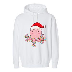 Christmas Lights Octopus Wearing Xmas Hat Cute Octopus Lover Garment-Dyed Fleece Hoodie