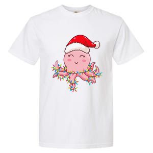 Christmas Lights Octopus Wearing Xmas Hat Cute Octopus Lover Garment-Dyed Heavyweight T-Shirt