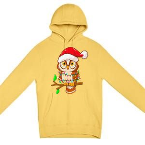 Christmas Lights Owl Wearing Xmas Hat Cute Owl Lover Premium Pullover Hoodie