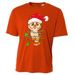 Christmas Lights Owl Wearing Xmas Hat Cute Owl Lover Cooling Performance Crew T-Shirt