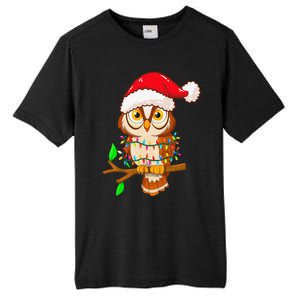 Christmas Lights Owl Wearing Xmas Hat Cute Owl Lover Tall Fusion ChromaSoft Performance T-Shirt