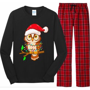 Christmas Lights Owl Wearing Xmas Hat Cute Owl Lover Long Sleeve Pajama Set