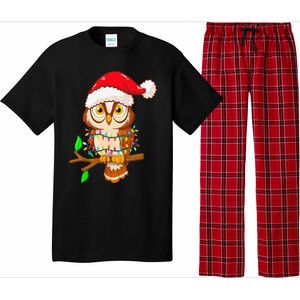 Christmas Lights Owl Wearing Xmas Hat Cute Owl Lover Pajama Set