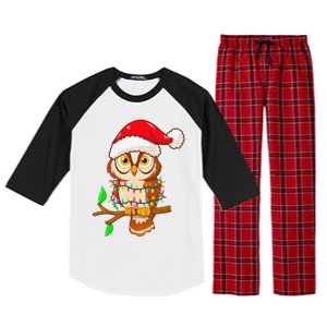 Christmas Lights Owl Wearing Xmas Hat Cute Owl Lover Raglan Sleeve Pajama Set