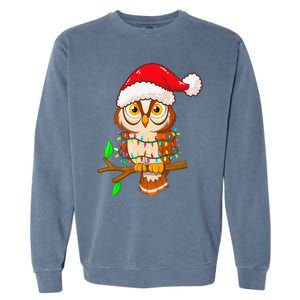 Christmas Lights Owl Wearing Xmas Hat Cute Owl Lover Garment-Dyed Sweatshirt