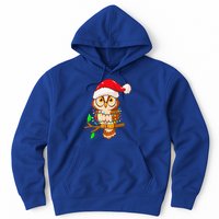 Christmas Lights Owl Wearing Xmas Hat Cute Owl Lover Hoodie