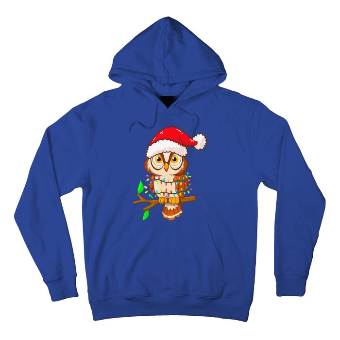 Christmas Lights Owl Wearing Xmas Hat Cute Owl Lover Hoodie