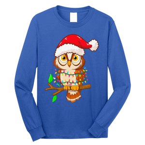 Christmas Lights Owl Wearing Xmas Hat Cute Owl Lover Long Sleeve Shirt