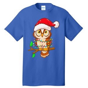 Christmas Lights Owl Wearing Xmas Hat Cute Owl Lover Tall T-Shirt