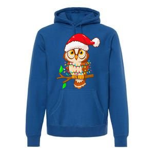 Christmas Lights Owl Wearing Xmas Hat Cute Owl Lover Premium Hoodie