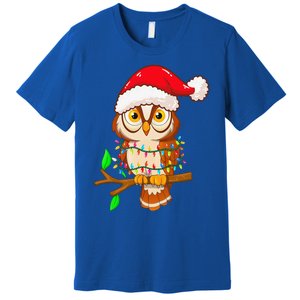 Christmas Lights Owl Wearing Xmas Hat Cute Owl Lover Premium T-Shirt