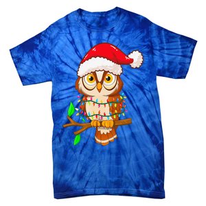 Christmas Lights Owl Wearing Xmas Hat Cute Owl Lover Tie-Dye T-Shirt