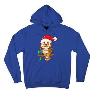 Christmas Lights Owl Wearing Xmas Hat Cute Owl Lover Tall Hoodie