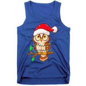 Christmas Lights Owl Wearing Xmas Hat Cute Owl Lover Tank Top