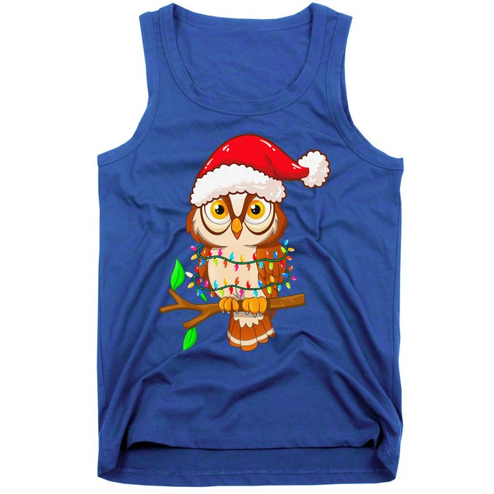 Christmas Lights Owl Wearing Xmas Hat Cute Owl Lover Tank Top