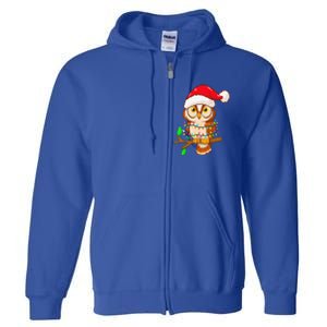 Christmas Lights Owl Wearing Xmas Hat Cute Owl Lover Full Zip Hoodie