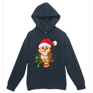 Christmas Lights Owl Wearing Xmas Hat Cute Owl Lover Urban Pullover Hoodie