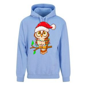 Christmas Lights Owl Wearing Xmas Hat Cute Owl Lover Unisex Surf Hoodie