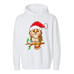 Christmas Lights Owl Wearing Xmas Hat Cute Owl Lover Garment-Dyed Fleece Hoodie