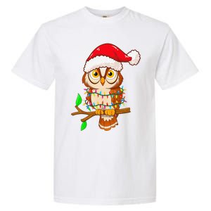 Christmas Lights Owl Wearing Xmas Hat Cute Owl Lover Garment-Dyed Heavyweight T-Shirt